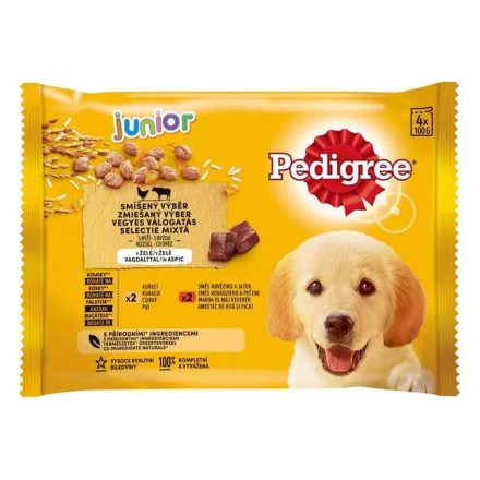 Pedigree Junior Válogatott Húsokkal Gazdagított Prémium Eledel Kis Kutyáknak, 4x100g Alumínium Tasakban